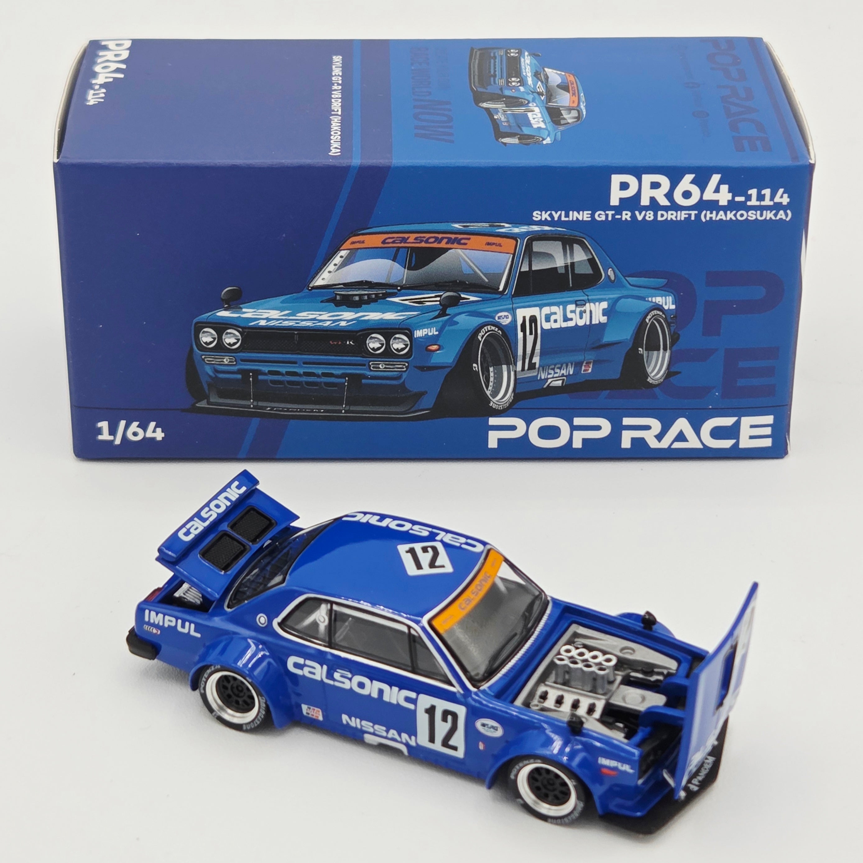 Pop Race Nissan Skyline GT-R V8 Drift Hakosuka - 1:64, Calsonic #114 (