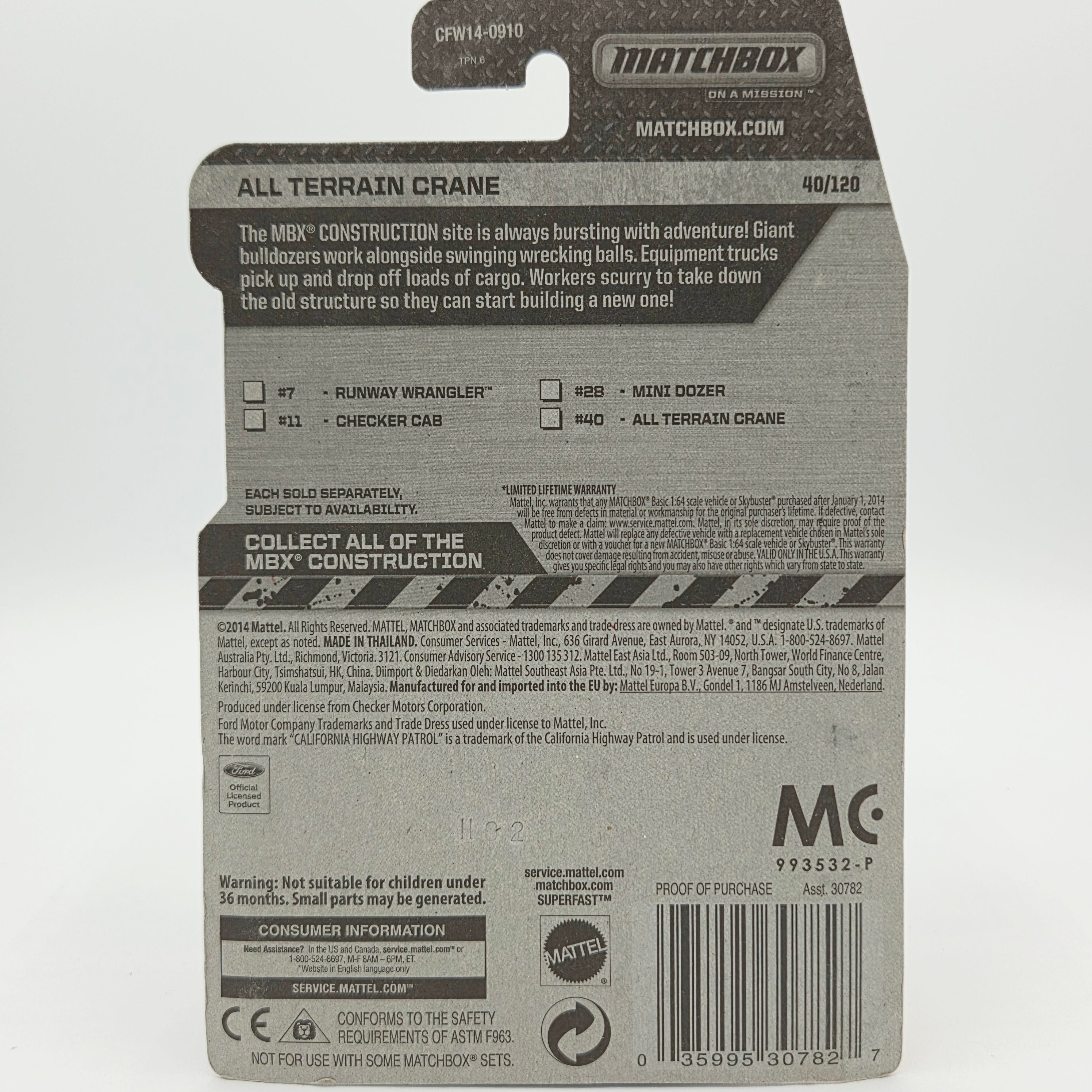 Matchbox All Terrain Crane "INC Construction" (2015 MBX Basic - Construction)