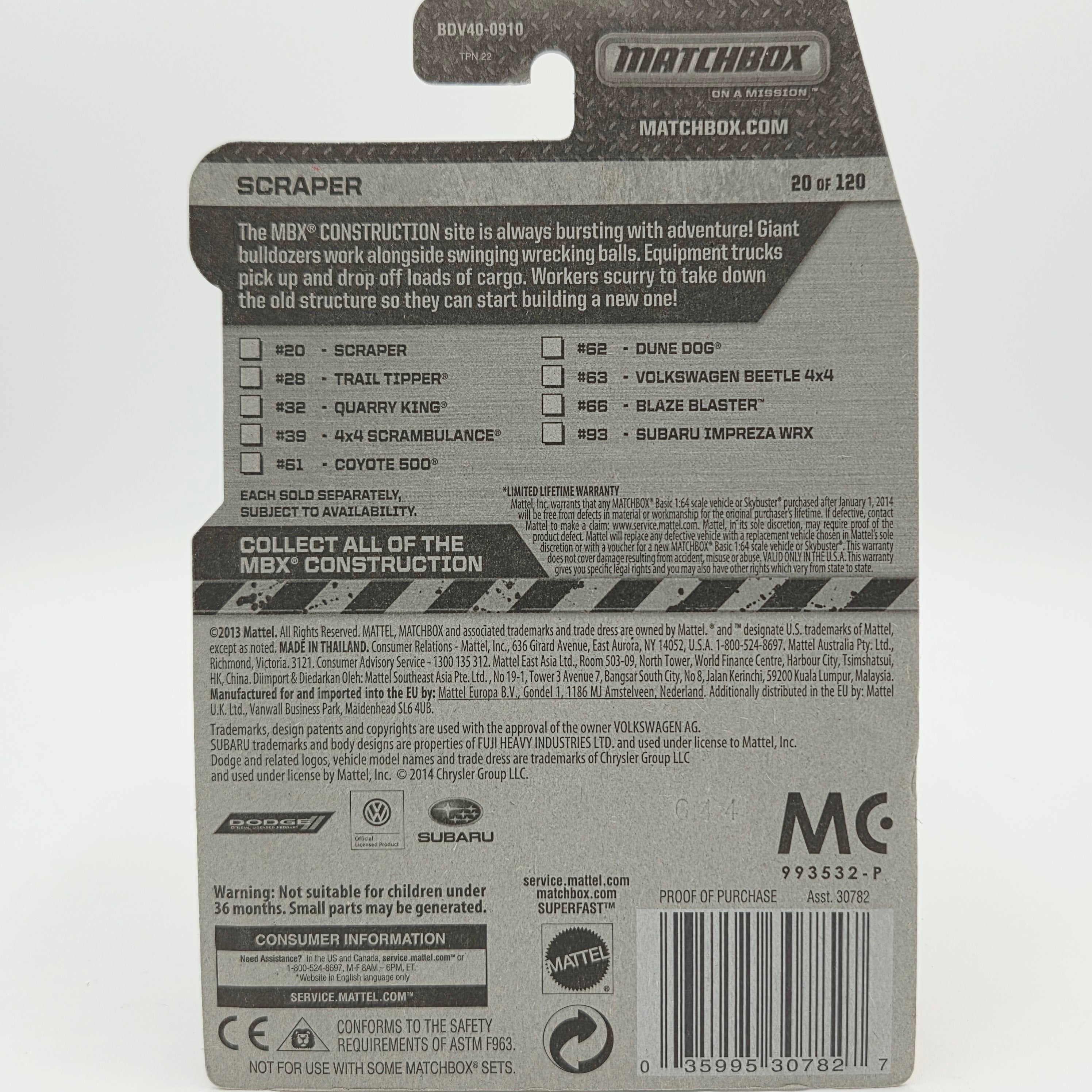 Matchbox Scraper S.C.R.P.X. "INC Construction" (2014 MBX Basic - Construction)
