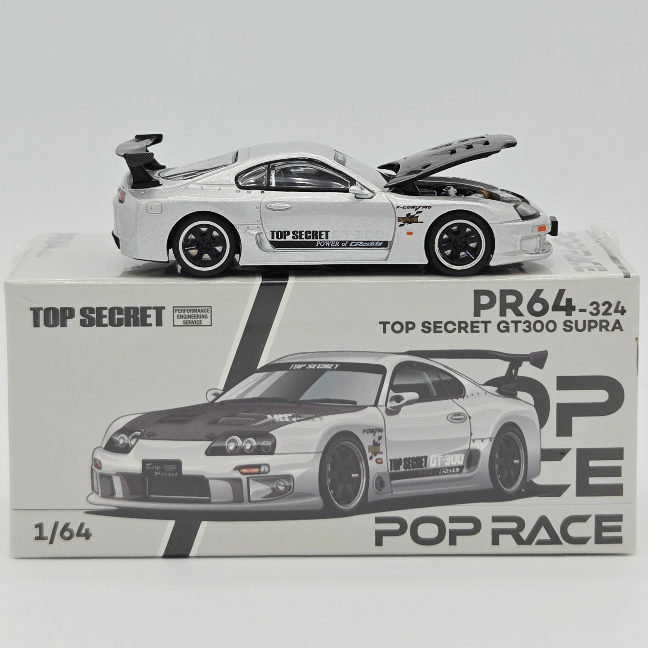 Pop Race Top Secret Toyota GT300 Supra - 1:64, Silver #324 (2026 Limited Edition)