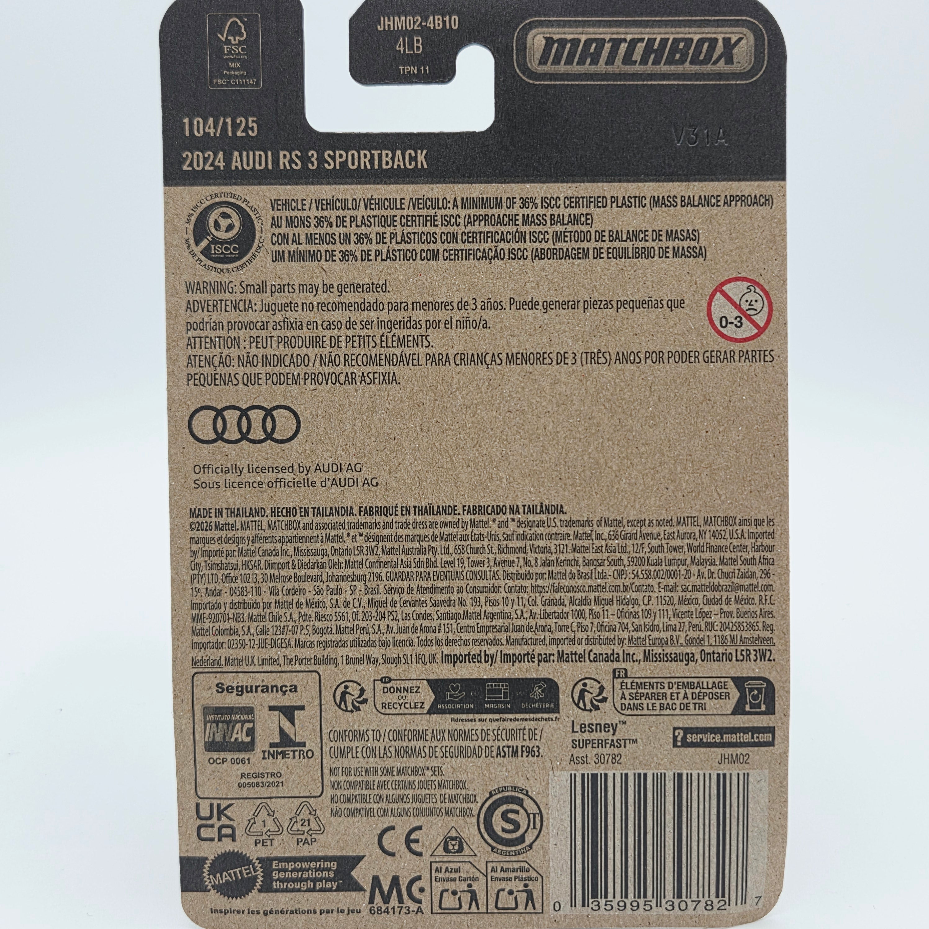 Matchbox '24 Audi RS 3 Sportback (2026 Mix 12 N Basic)