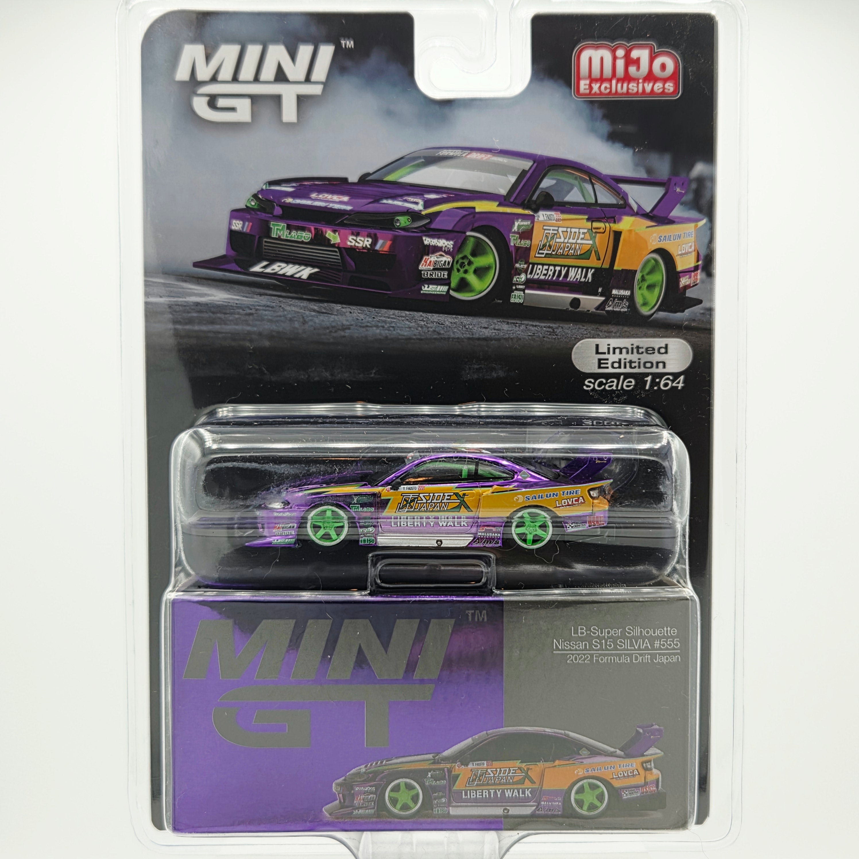 Mini GT Nissan Silvia S15 LB-Super Silhouette, Formula Drift Japan - 1:64, Chrome Purple (2023 MIJO Exclusives - Limited Edition)