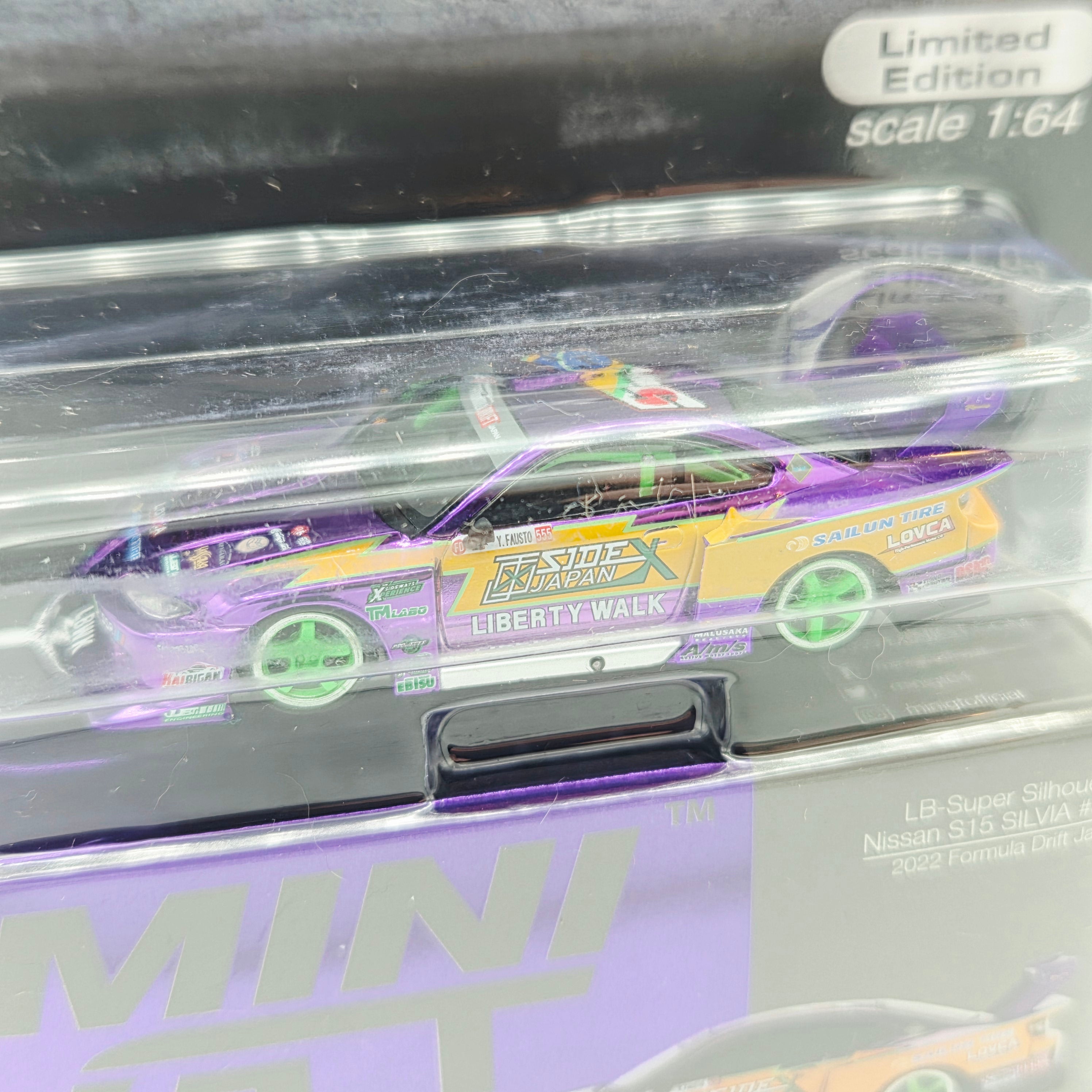Mini GT Nissan Silvia S15 LB-Super Silhouette, Formula Drift Japan - 1:64, Chrome Purple (2023 MIJO Exclusives - Limited Edition)
