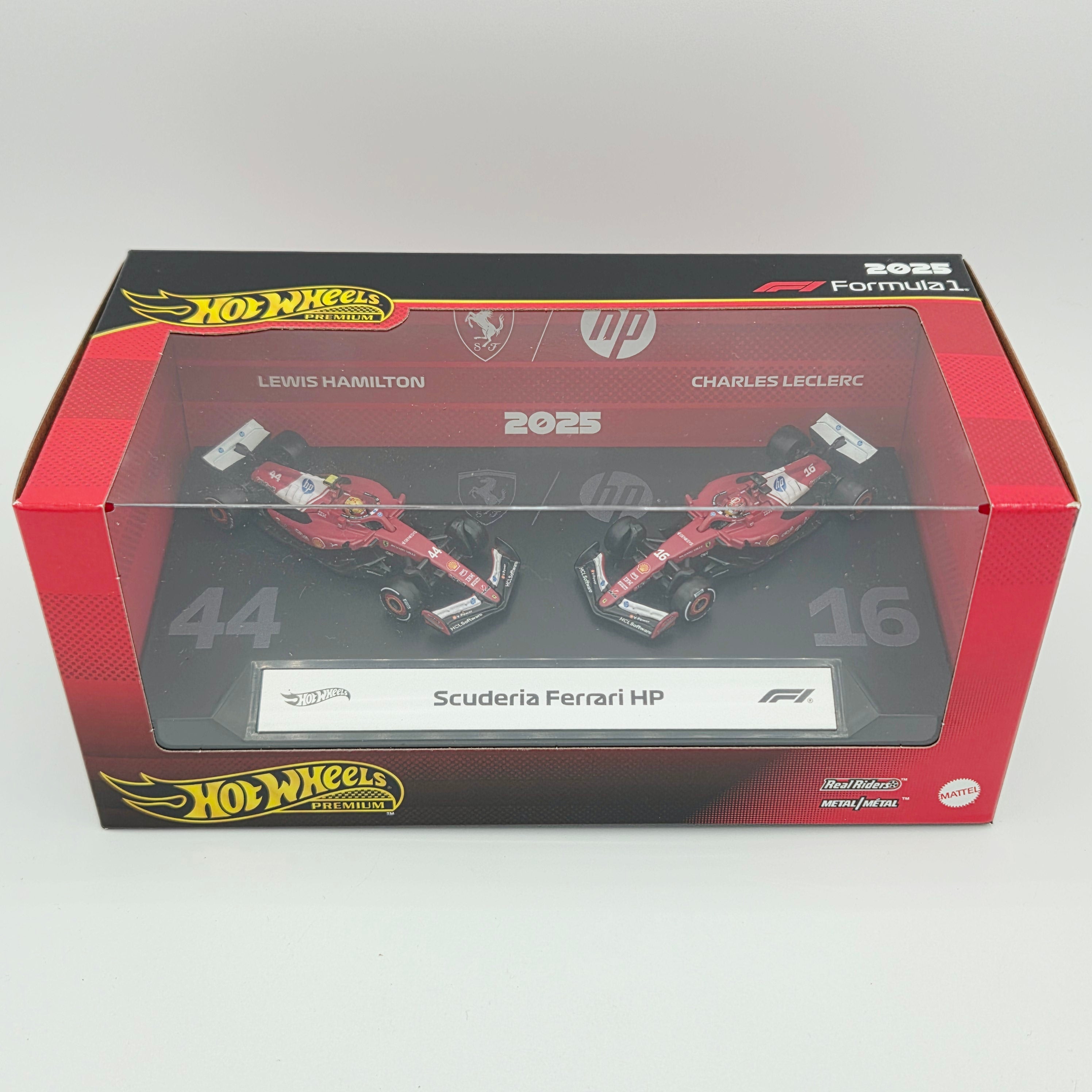 Hot Wheels - Ferrari HP Formula 1 Team 2025 #44 Hamilton & LeClerc (2026 F1 Premium 2 Pack Box Set)