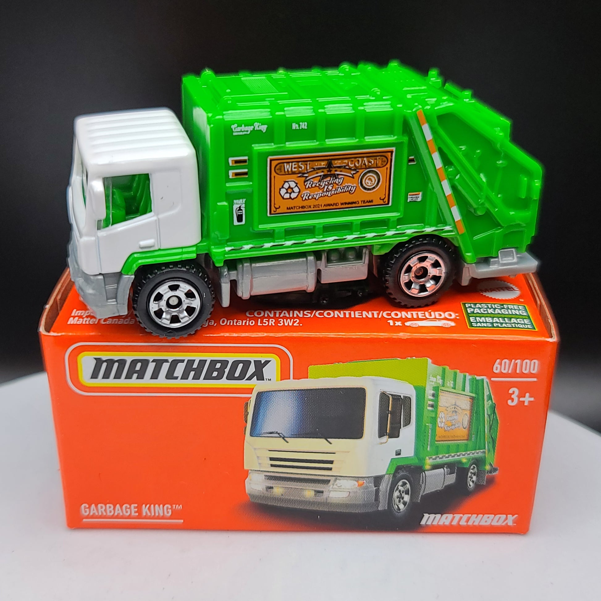 Matchbox MBX Garbage King, Trash Truck (2022 Basic Power Grabs